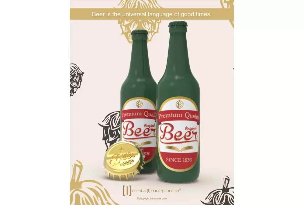 Elegancki metalowy breloczek Meta[l]morphose - Butelka piwa