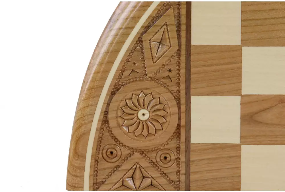 Szachy Rubin - ręcznie rzeźbiona okrągła kaseta (33cm)