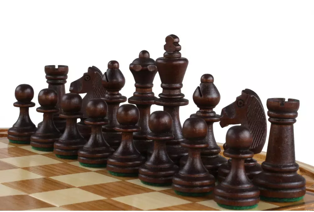 Szachy Rubin - ręcznie rzeźbiona okrągła kaseta (33cm)