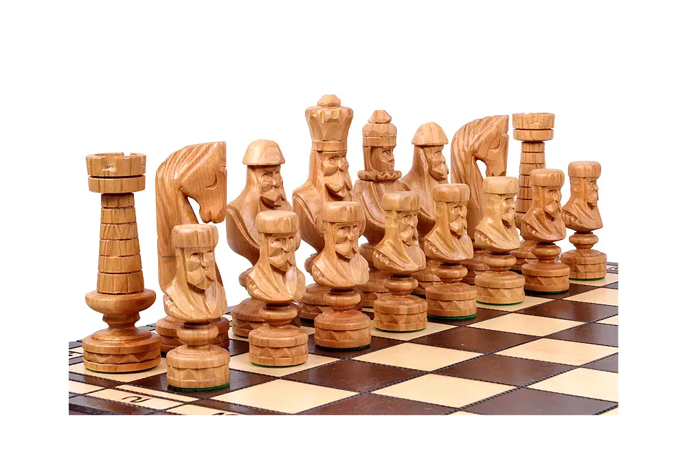 DUŻE DREWNIANE SZACHY "CEZAR" (59x59cm) - ręcznie rzeźbione