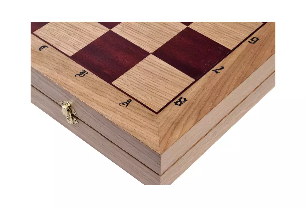 DUŻE SZACHY DĘBOWE (64,5x65cm) intarsjowane, rzeźbione, drewniane