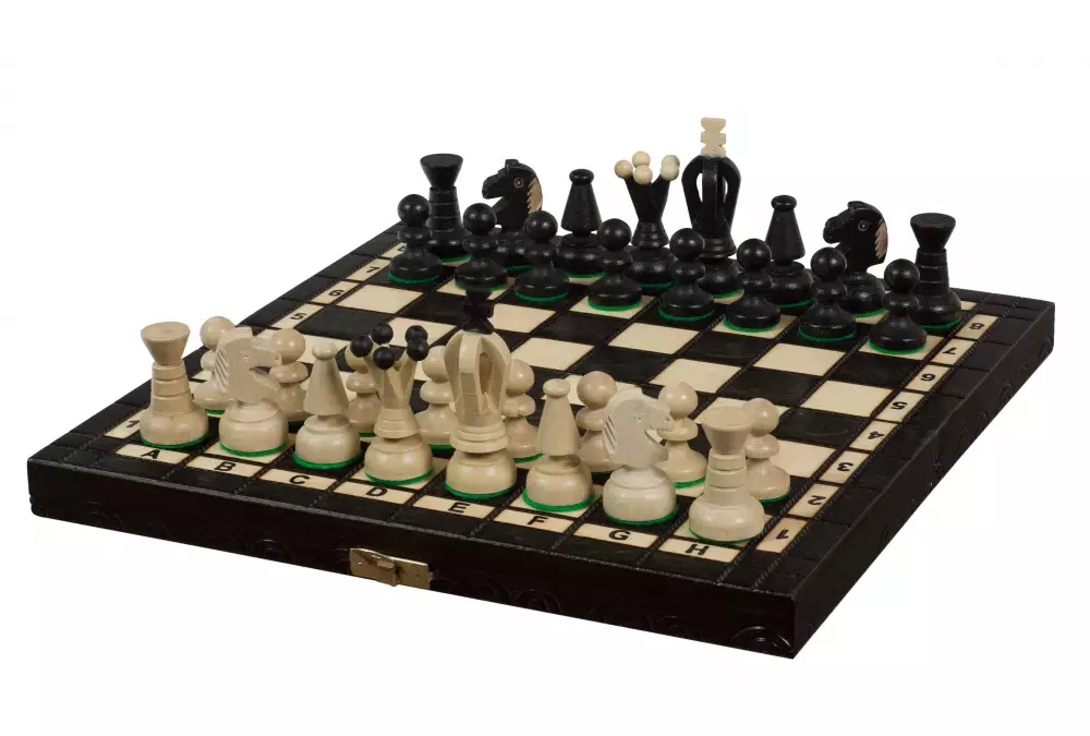 SZACHY KRÓLEWSKIE MAŁE (28,5 x 28 cm) klonowe, ozdobne, czarne