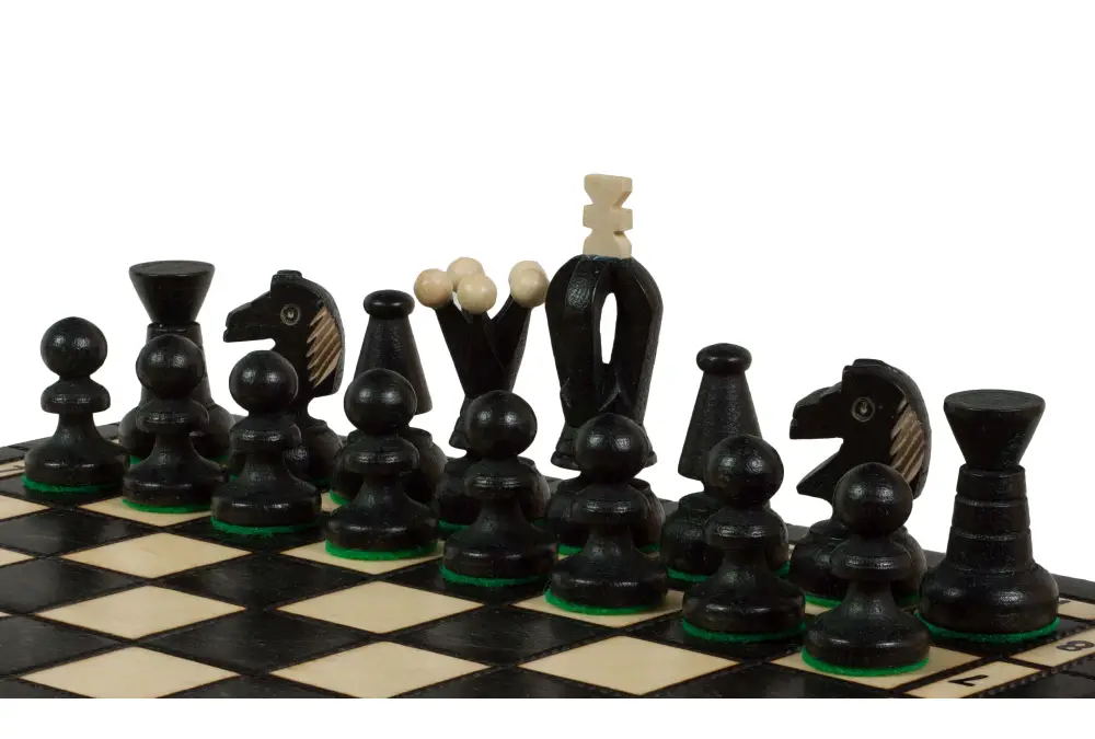 SZACHY KRÓLEWSKIE MAŁE (28,5 x 28 cm) klonowe, ozdobne, czarne