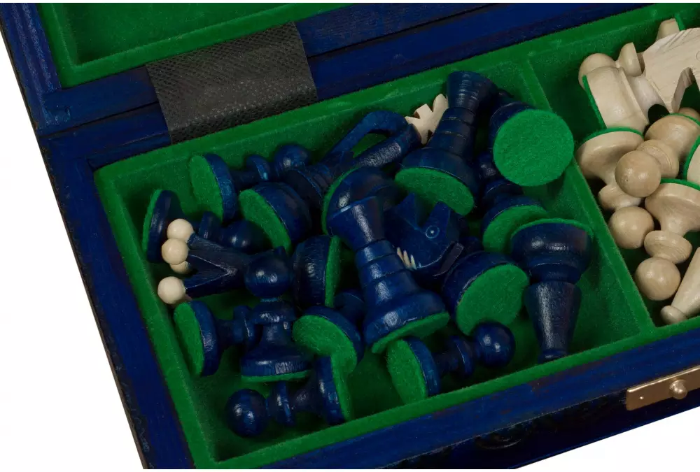 SZACHY KRÓLEWSKIE MAŁE (30x30cm) klonowe, ozdobne, niebieskie