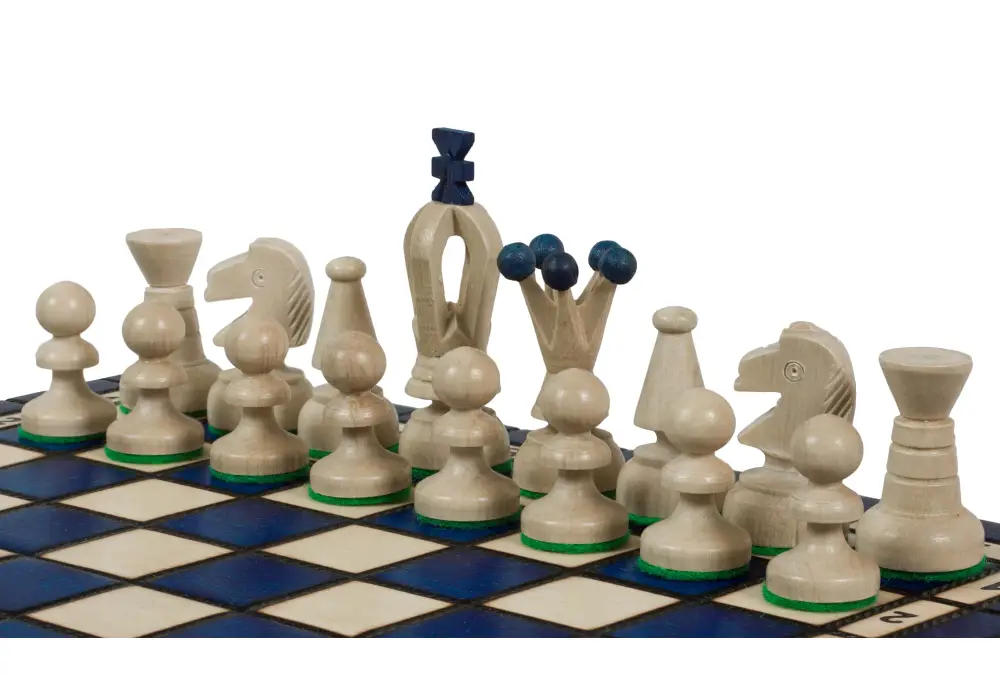 SZACHY KRÓLEWSKIE MAŁE (30x30cm) klonowe, ozdobne, niebieskie