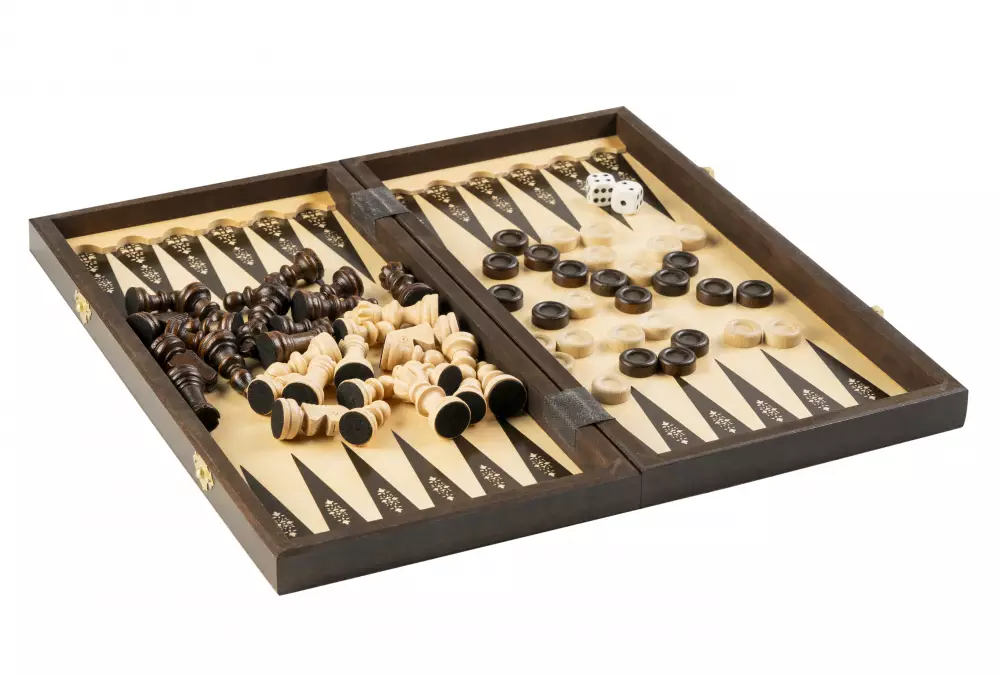 ZESTAW DREWNIANY 3 w 1 (40x40cm) SZACHY + WARCABY + BACKGAMMON
