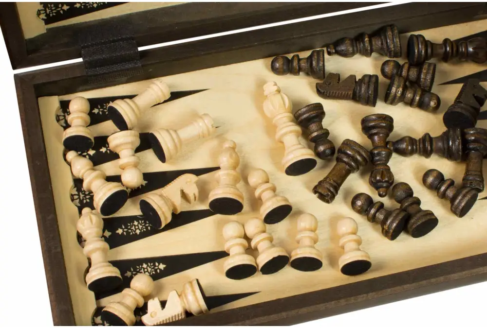 ZESTAW DREWNIANY 3 w 1 (40x40cm) SZACHY + WARCABY + BACKGAMMON