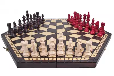 Szachy dla trójki graczy - duże (sześciokątna szachownica o boku 26 cm)