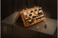 Szachy MAGNETYCZNE z intarsjowaną szachownicą 25 cm