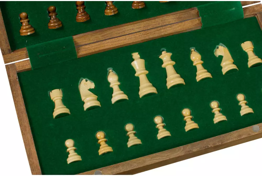 Szachy MAGNETYCZNE z intarsjowaną szachownicą 30 cm