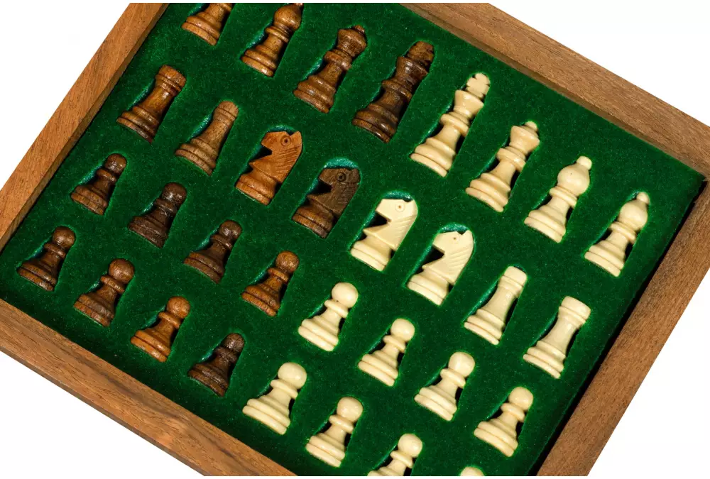 Szachy MAGNETYCZNE 18 cm z intarsjowaną szachownicą i szufladką na figury