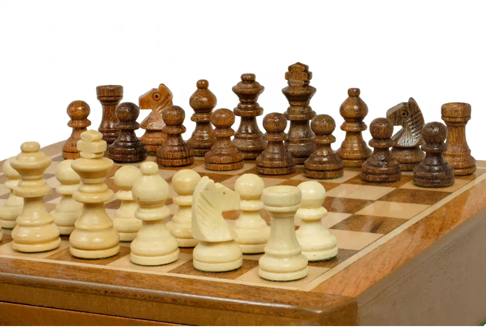 Szachy MAGNETYCZNE 18 cm z intarsjowaną szachownicą i szufladką na figury