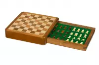 Szachy MAGNETYCZNE 18 cm z intarsjowaną szachownicą i szufladką na figury Szachy MAGNETYCZNE 18 cm z intarsjowaną szachownicą i szufladką na figury