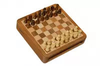 Szachy MAGNETYCZNE 18 cm z intarsjowaną szachownicą i szufladką na figury Szachy MAGNETYCZNE 18 cm z intarsjowaną szachownicą i szufladką na figury