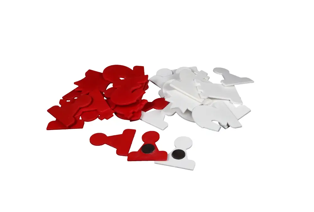 Figury magnetyczne do szachów demonstracyjnych, białe/czerwone (król 75 mm)