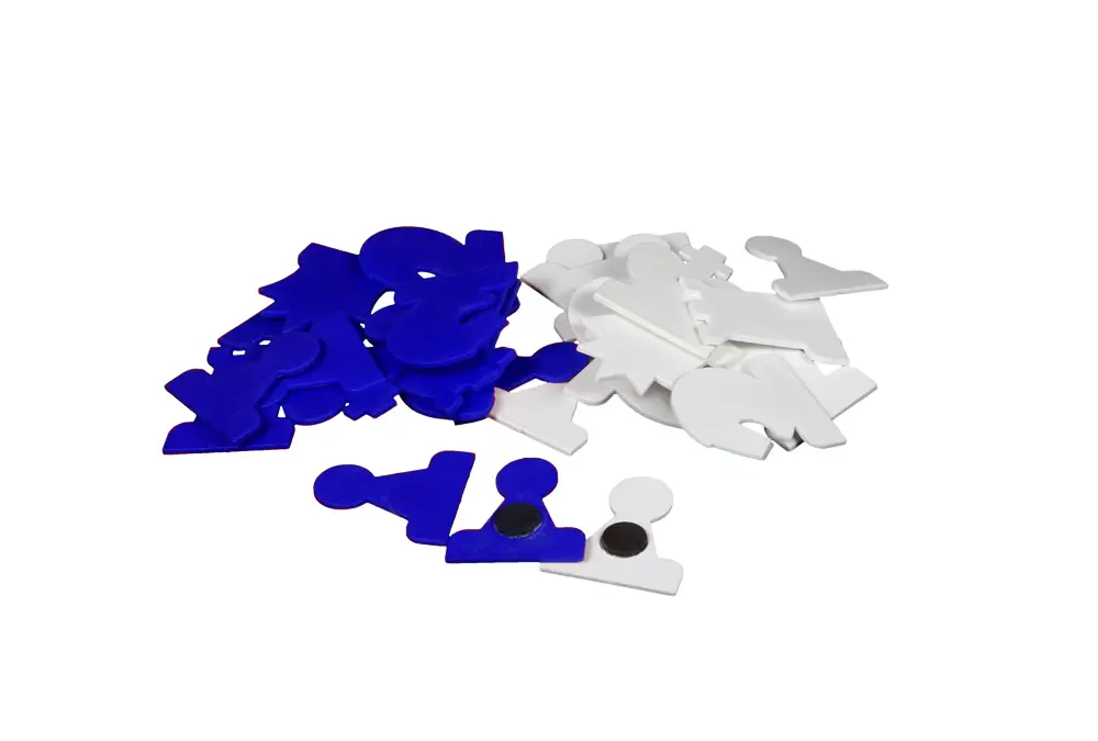 Figury magnetyczne do szachów demonstracyjnych, białe/niebieskie (król 75 mm)