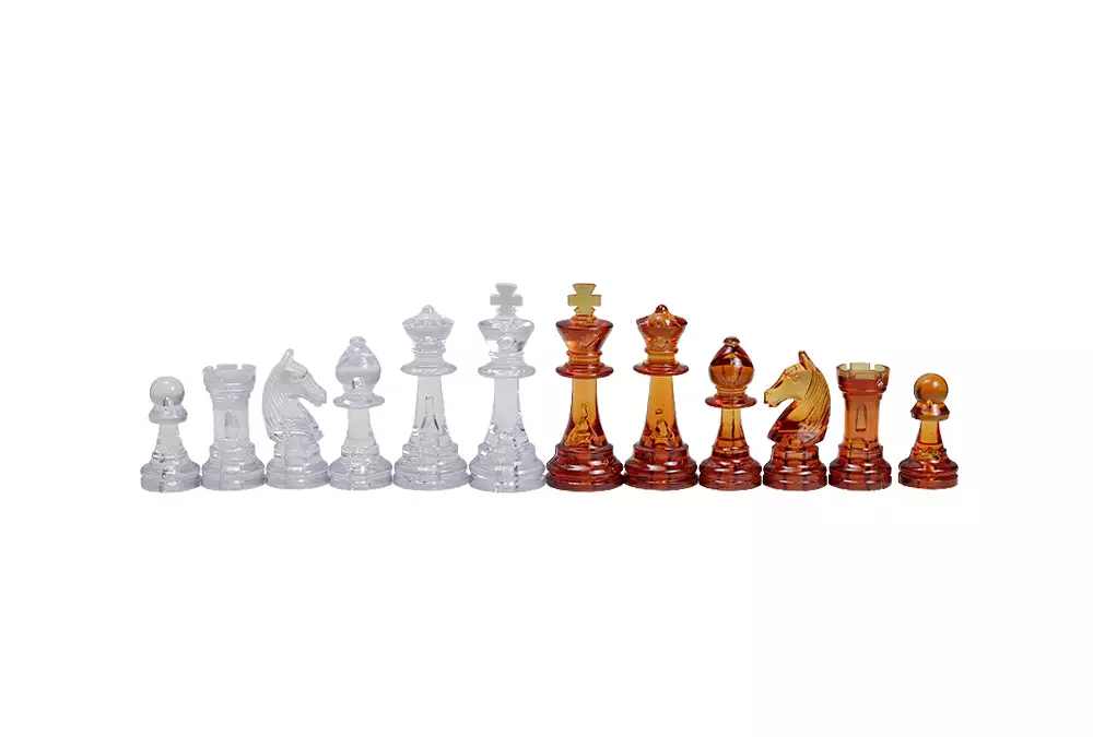 Figury szachowe Staunton nr 6, transparentno-bursztynowe (król 96 mm)