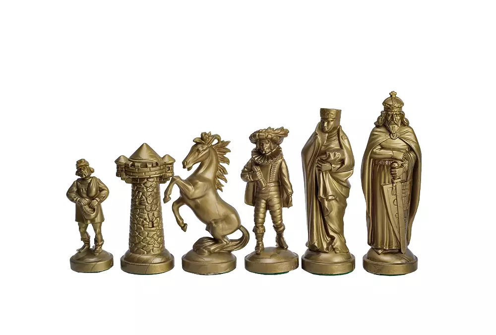 Figury szachowe stylizowane na Średniowiecze, czarno-złote (król 98 mm)