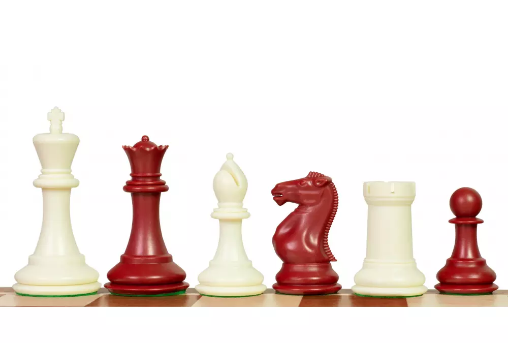 Figury szachowe Exclusive Staunton nr 6, białe/czerwone, dociążane metalem (król 95 mm)