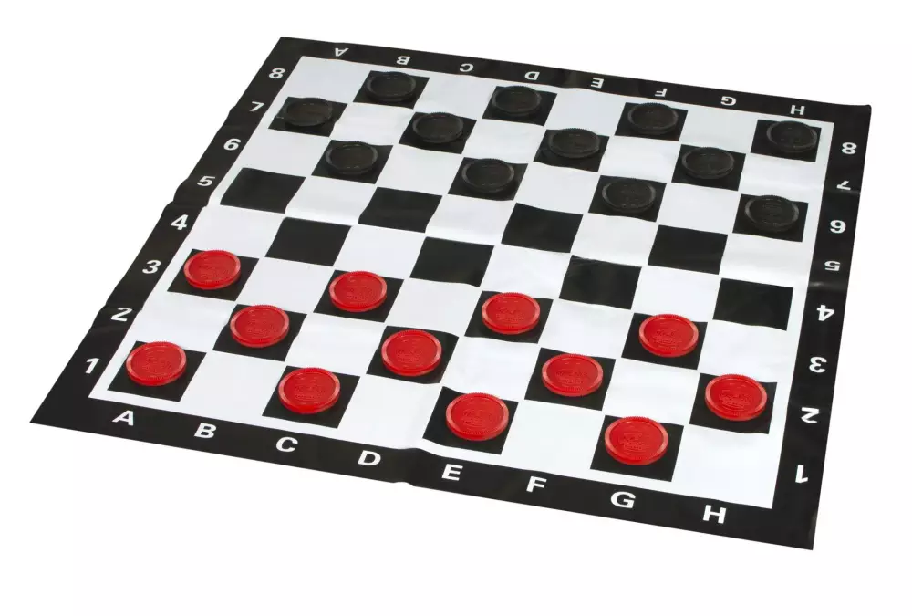 Mały zestaw do szachów i warcabów plenerowych / ogrodowych (król 20 cm) - figury + pionki do warcabów + szachownica