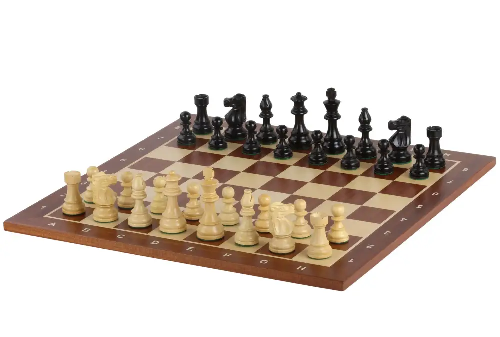 Zestaw szachowy French Lardy - szachownica mahoniowa (pole 58 mm), figury (król 96 mm)