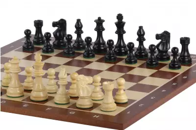 Zestaw szachowy French Lardy - szachownica mahoniowa (pole 58 mm), figury (król 96 mm)