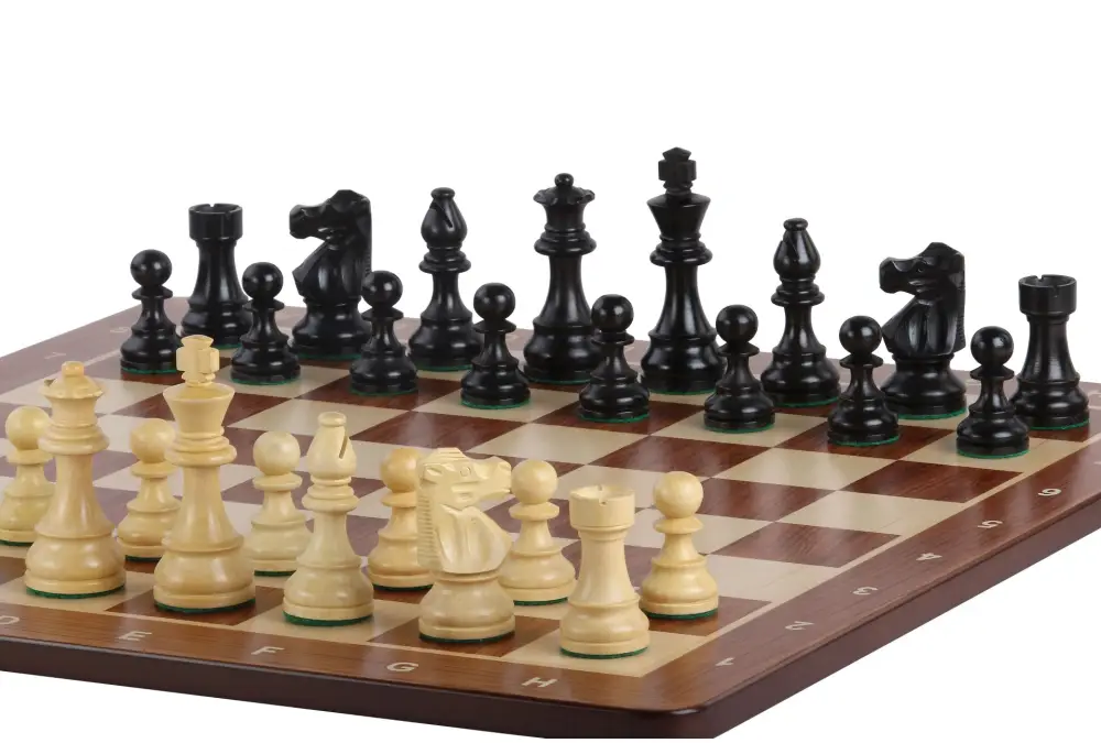 Zestaw szachowy French Lardy - szachownica padukowa (pole 58 mm), figury (król 96 mm)