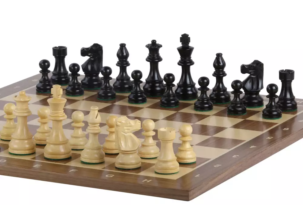 Zestaw szachowy French Lardy - szachownica orzechowa (pole 50 mm), figury (król 90 mm)