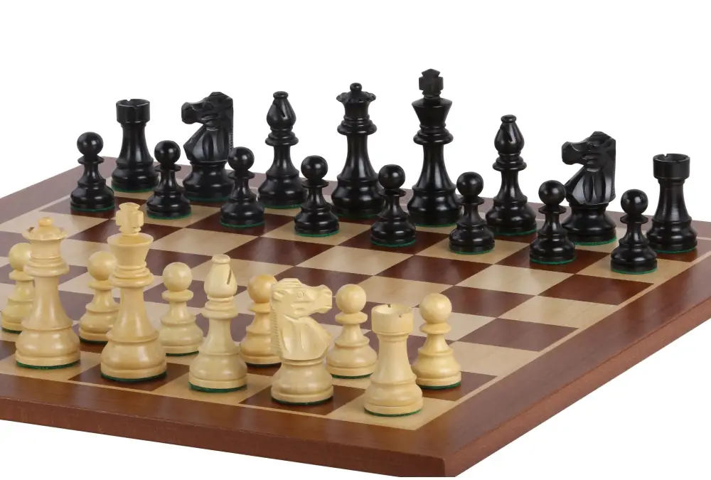 Zestaw szachowy French Lardy - szachownica mahoniowa (pole 58 mm), figury (król 96 mm)
