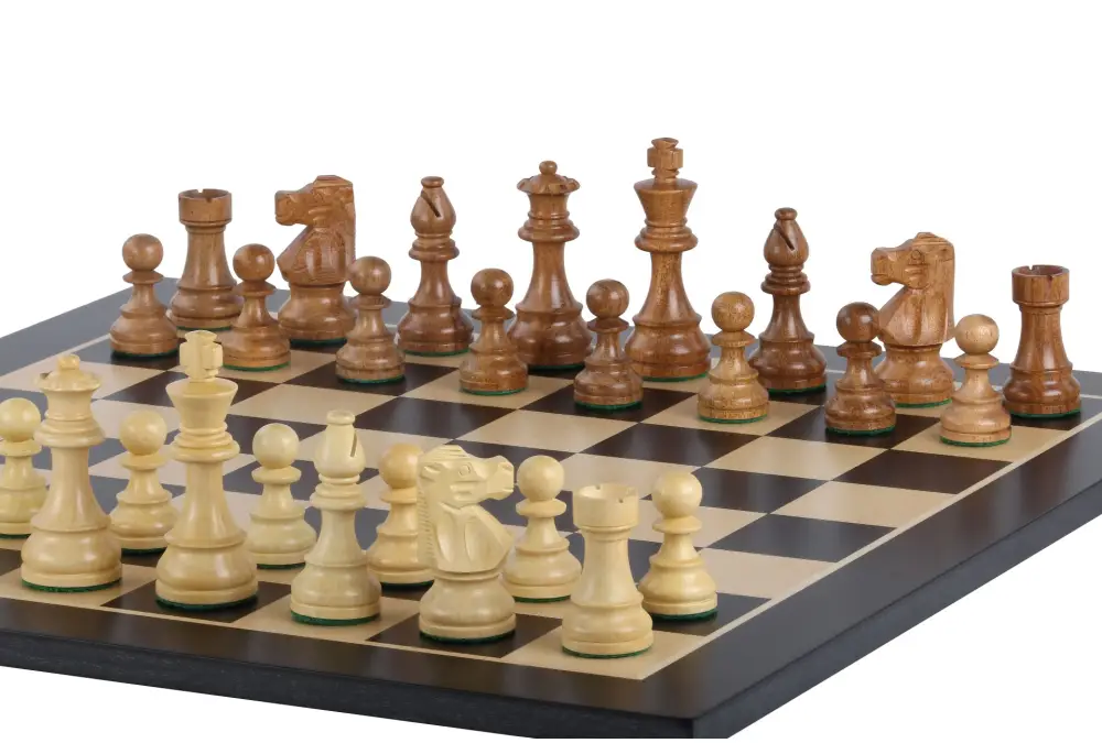 Zestaw szachowy French Lardy - szachownica hebanizowana (pole 58 mm), figury akacjowe (król 96 mm)
