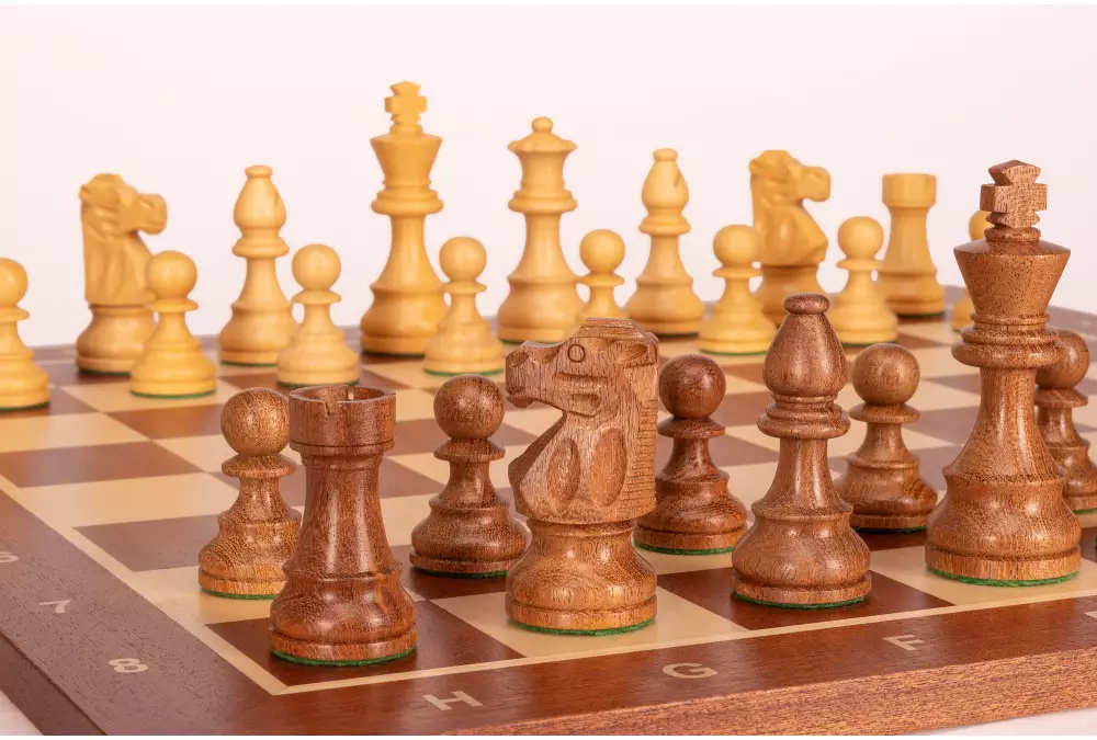 Zestaw szachowy French Mahogany| Król 98 mm | Pole 58 mm | Drewniany