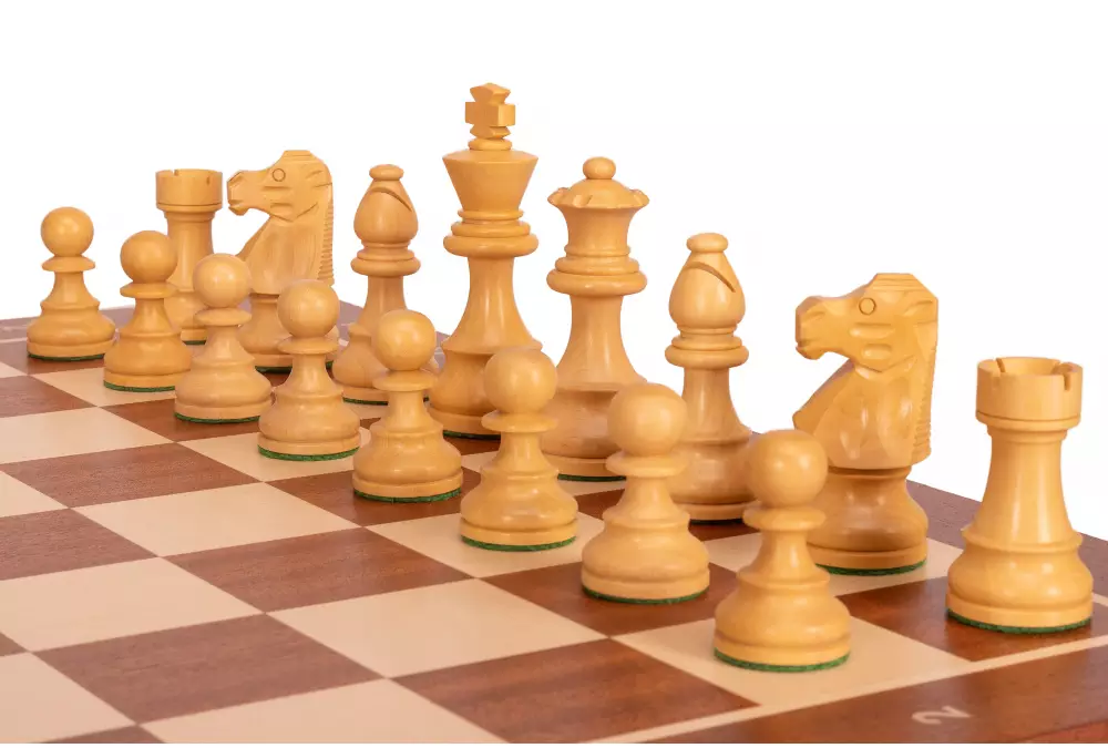 Zestaw szachowy French Mahogany| Król 98 mm | Pole 58 mm | Drewniany