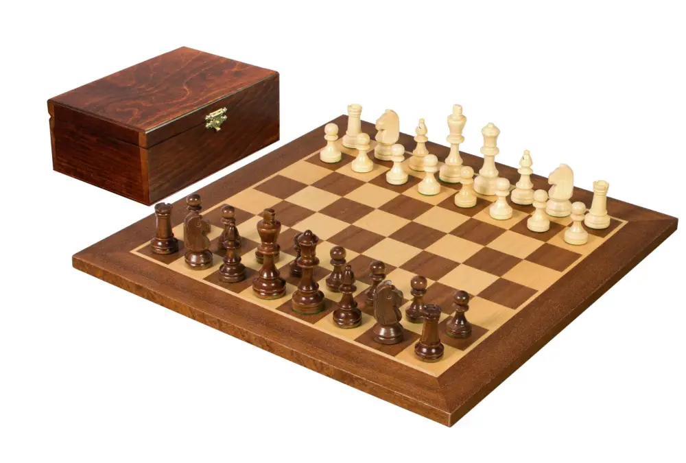 Zestaw szachowy turniejowy Nr 4 - szachownica 40 mm + figury Sunrise Staunton 78 mm w drewnianym kuferku