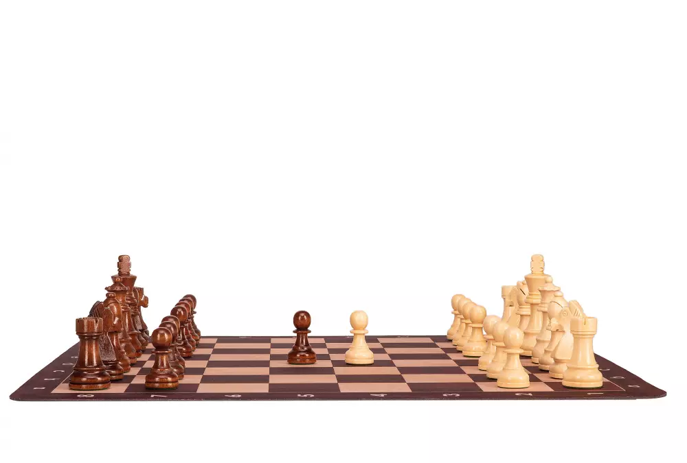 Zestaw szachowy | Figury szachowe German 5+ | Król 98 mm | Szachownica zwijana Mahoniowa