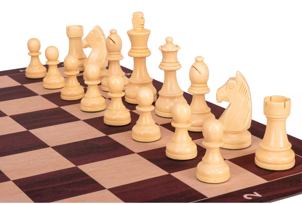 Zestaw szachowy | Figury szachowe German 5+ | Król 98 mm | Szachownica zwijana Mahoniowa