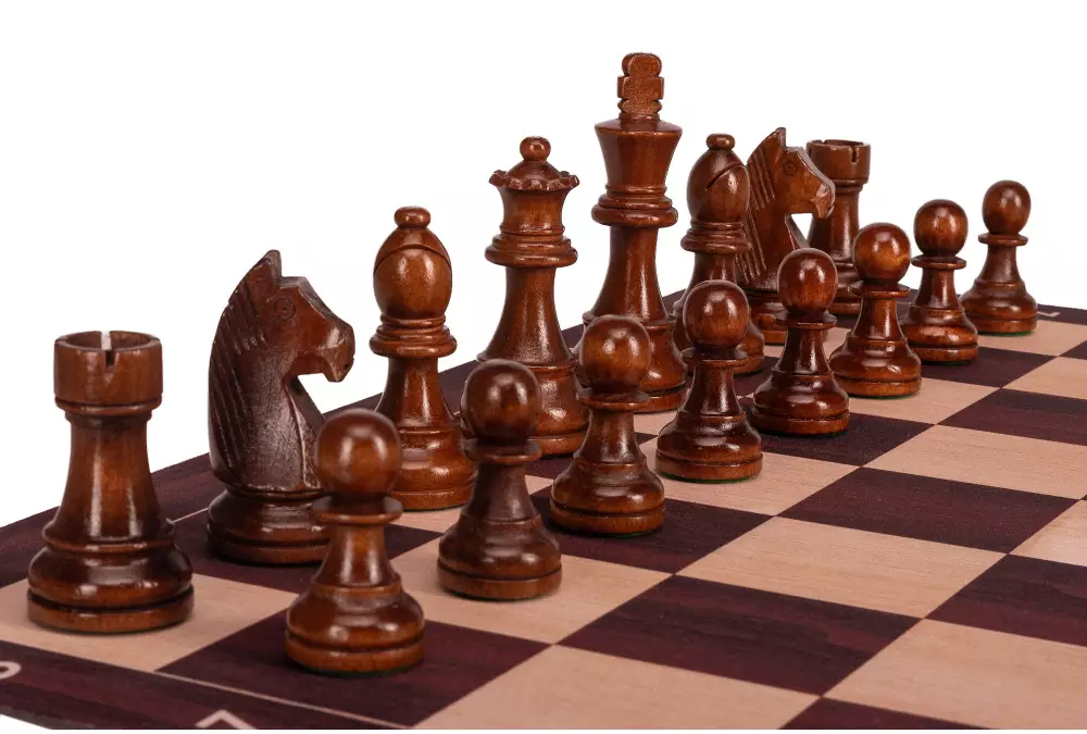 Zestaw szachowy | Figury szachowe German 5+ | Król 98 mm | Szachownica zwijana Mahoniowa