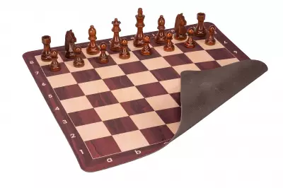 Zestaw szachowy | Figury szachowe German 5+ | Król 98 mm | Szachownica zwijana Mahoniowa