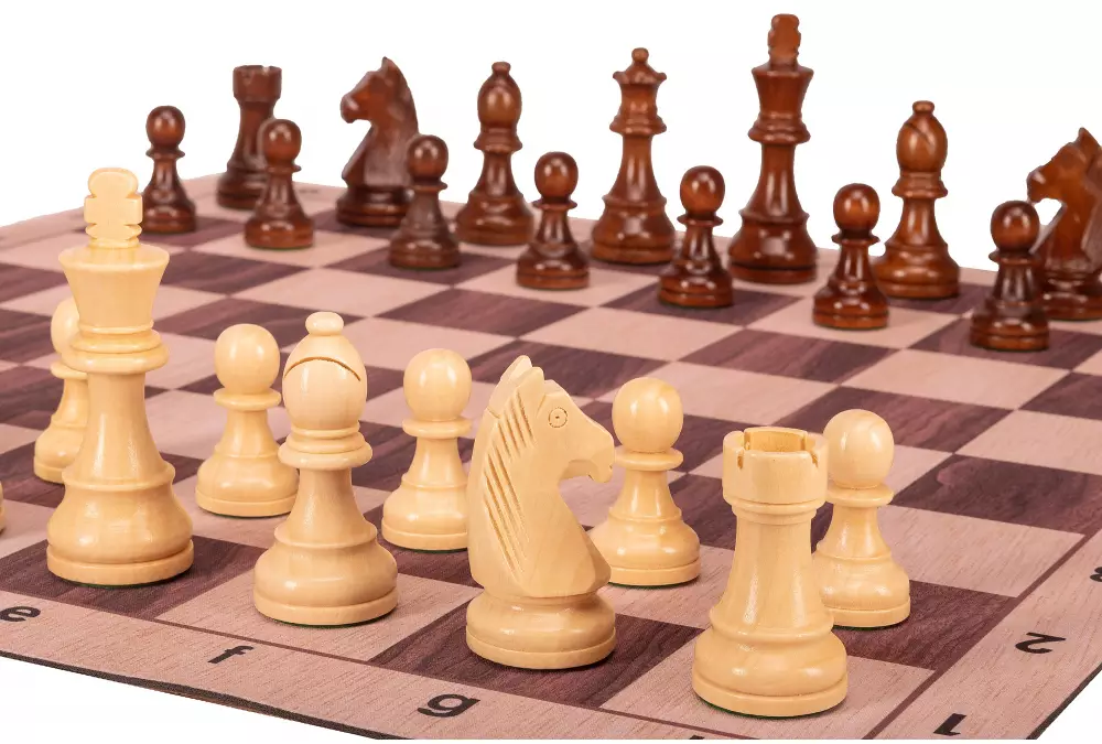 Zestaw szachowy | Figury szachowe German 5+ | Król 98 mm | Szachownica zwijana Light