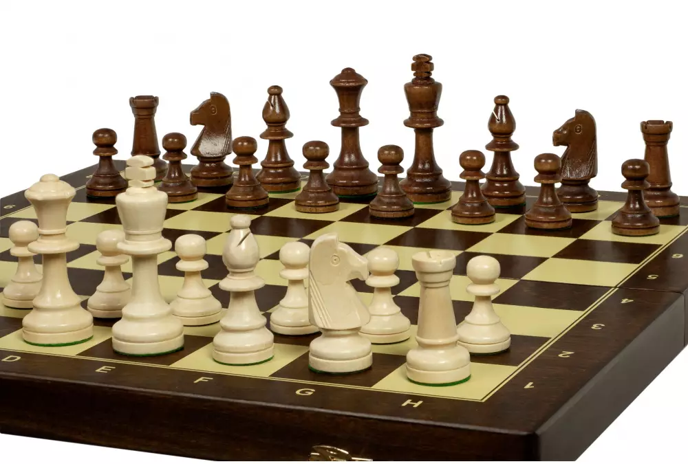 Szachy treningowe drewniane 48 cm dociążane metalem (pole 50 mm, król 90 mm)