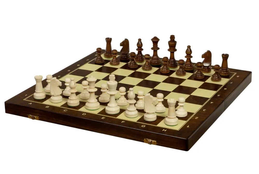 Szachy treningowe drewniane 48 cm dociążane metalem (pole 50 mm, król 90 mm)