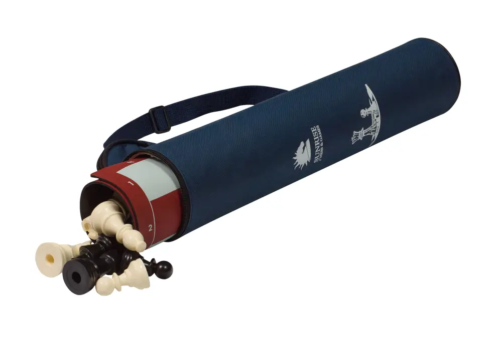 Podróżny zestaw szachowy - figury plastikowe TR03G (król 96 mm) + szachownica zwijana o polu 50 mm + torba