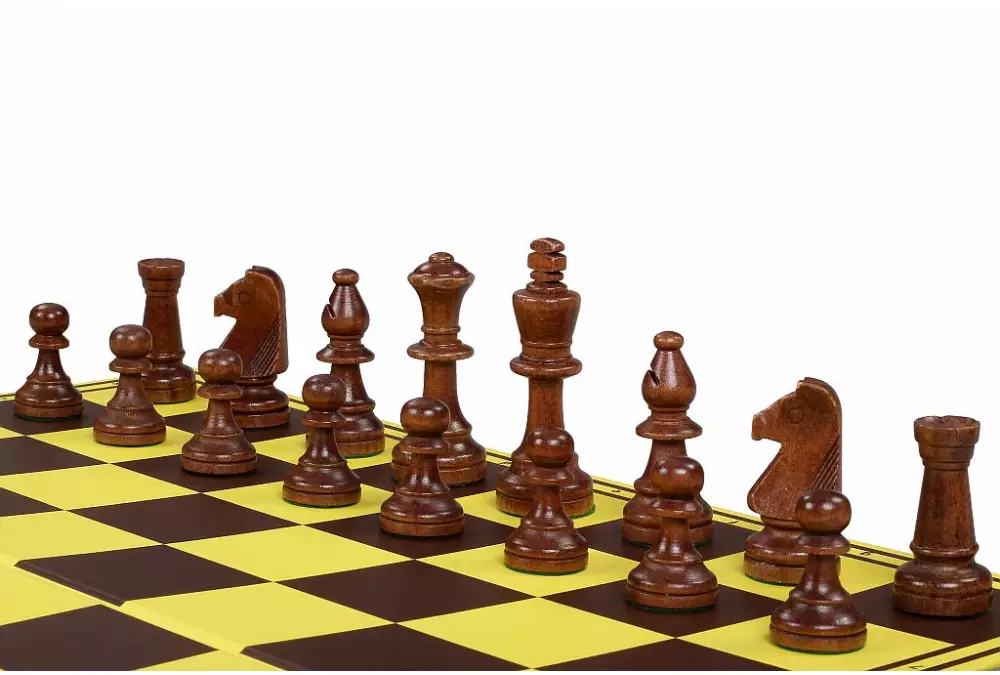 Zestaw szachowy turniejowy - figury szachowe drewniane CHW26 ART (król 90 mm) + szachownica tekturowa składana o polu 55 mm