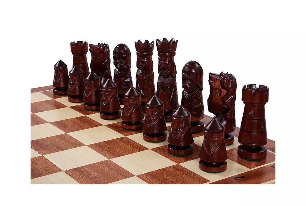 SZACHY ZAMKOWE DUŻE (58,5 x 59 cm) intarsja, wkładka