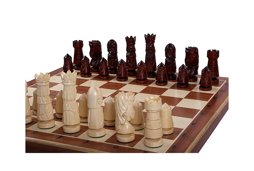 SZACHY ZAMKOWE DUŻE (58,5 x 59 cm) intarsja, wkładka