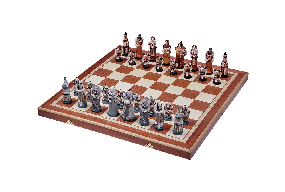 DUŻE SZACHY FANTAZJA (58x58cm) intarsjowane