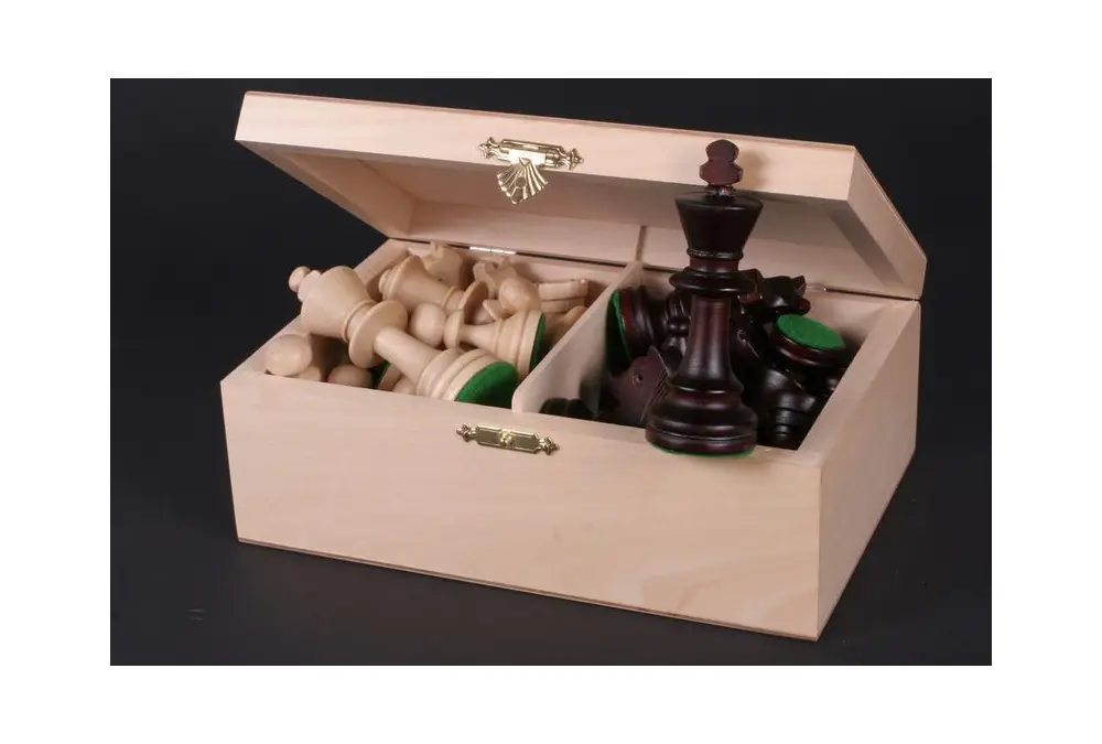 Figury szachowe Staunton nr 6 (96 mm) w drewnianym kuferku