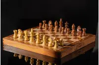 Szachy MAGNETYCZNE z intarsjowaną szachownicą 30 cm